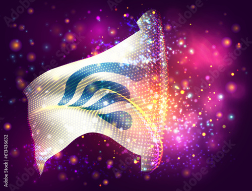 Wi-Fi, on vector 3d flag on pink purple background with lighting and flares