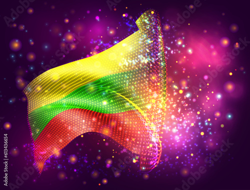 Bulgaria, vector 3d flag on pink purple background with lighting and flares