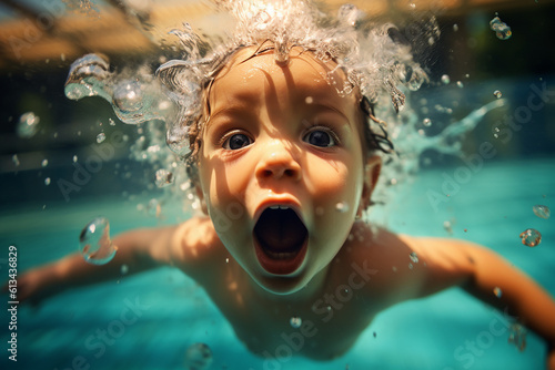 child has fun in the water during summer