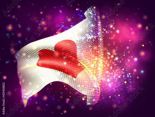 Love, on vector 3d flag on pink purple background with lighting and flares