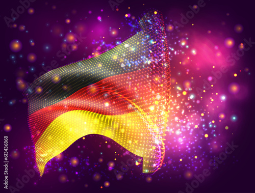 Germany, vector 3d flag on pink purple background with lighting and flares