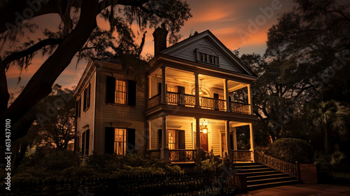 House with Porch at Night