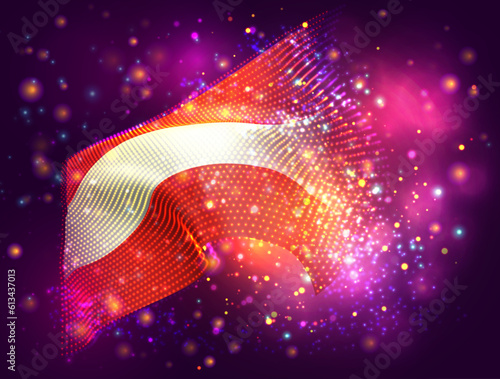 Austria, vector 3d flag on pink purple background with lighting and flares