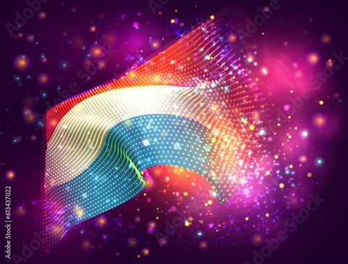 Luxembourg, vector 3d flag on pink purple background with lighting and flares