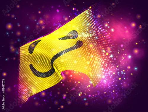 Smile, on vector 3d flag on pink purple background with lighting and flares