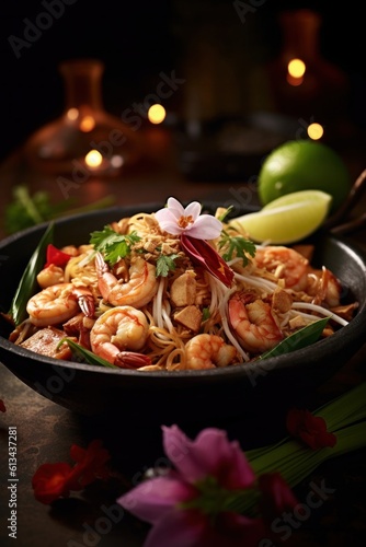 Premium pad thai cuisine on a plate
