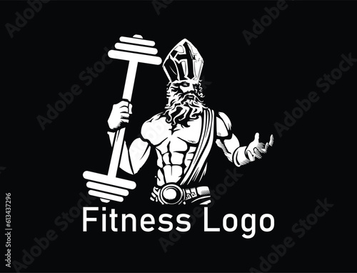 Zeus / Poseidon logo with holding barbell, fitness and gym logo