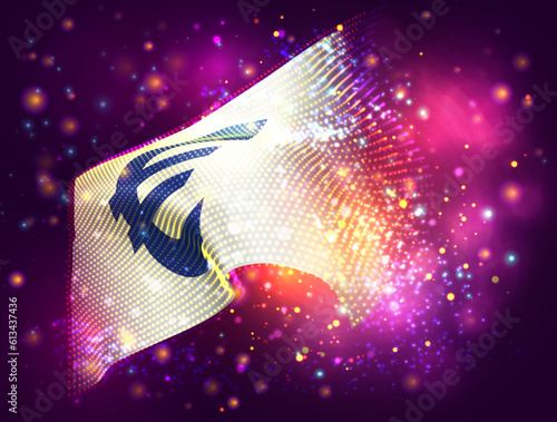 Euro, on vector 3d flag on pink purple background with lighting and flares