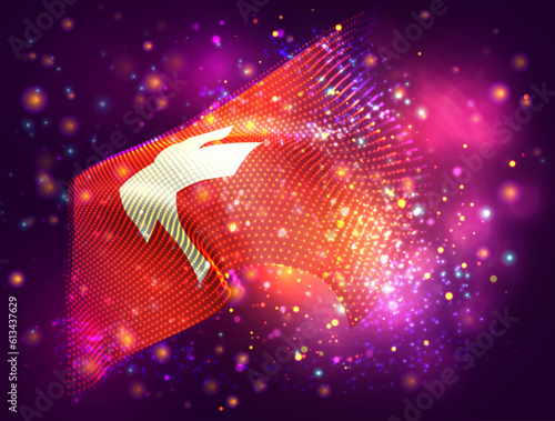 Switzerland, vector 3d flag on pink purple background with lighting and flares