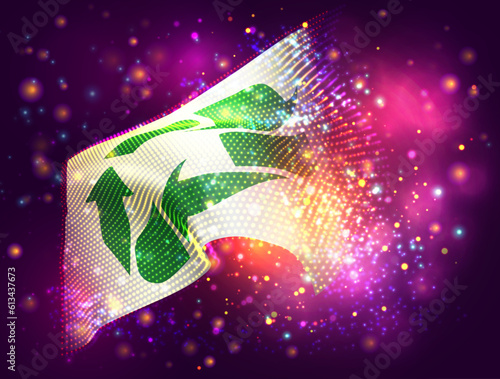 Recycling, on vector 3d flag on pink purple background with lighting and flares