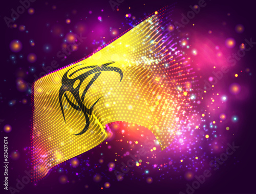 Infection, on vector 3d flag on pink purple background with lighting and flares