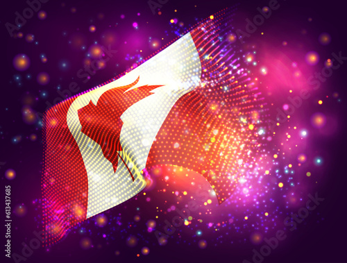Canada, vector 3d flag on pink purple background with lighting and flares