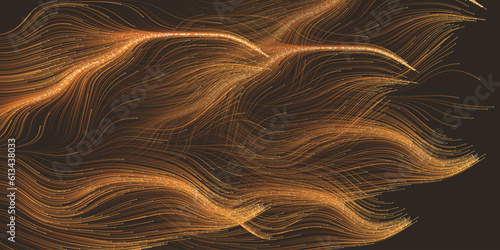 Dark Brown Moving, Flowing, Stream of Particles in Curving, Wavy Lines - Digitally Generated Dark Futuristic Abstract 3D Geometric Background Design, Generative Art in Editable Vector Format