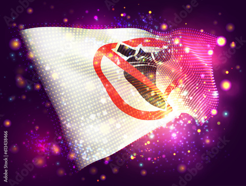 Bomb, on vector 3d flag on pink purple background with lighting and flares