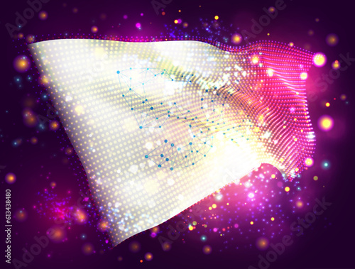 5g, on vector 3d flag on pink purple background with lighting and flares