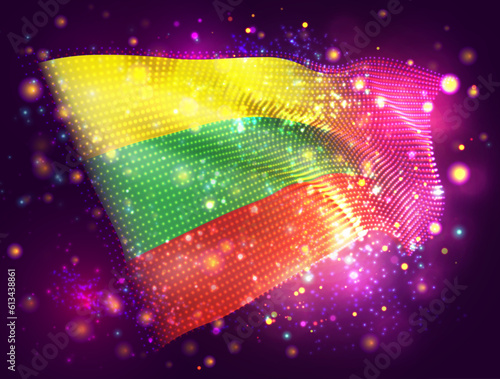 Bulgaria, vector 3d flag on pink purple background with lighting and flares