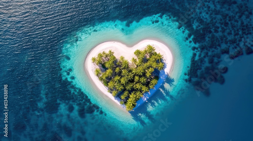 Paradise tropical Island in the form of heart. Generative AI