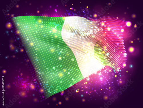 Nigeria, vector 3d flag on pink purple background with lighting and flares