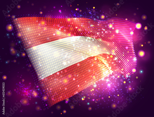 Austria, vector 3d flag on pink purple background with lighting and flares