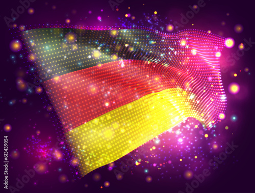 Germany, vector 3d flag on pink purple background with lighting and flares