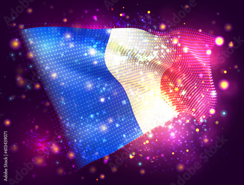 France, vector 3d flag on pink purple background with lighting and flares