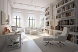 White room with desk and chair for space work space and relax time. Generative Ai