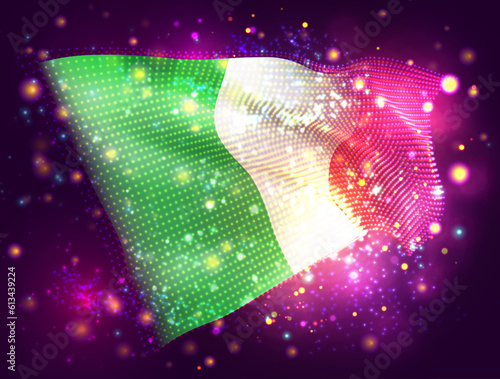 Italy, vector 3d flag on pink purple background with lighting and flares
