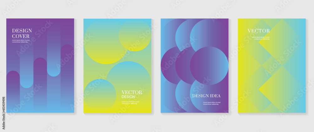 Gradient design background cover set. Abstract gradient graphic with geometric shapes, circles, squares. Futuristic business cards collection illustration for flyer, brochure, invitation, media.