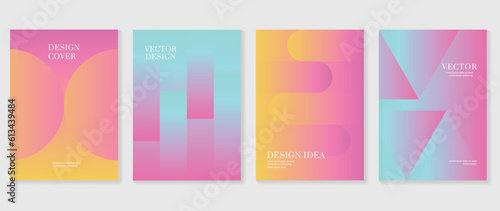 Gradient design background cover set. Abstract gradient graphic with geometric shapes, triangle, squares. Futuristic business cards collection illustration for flyer, brochure, invitation, media.
