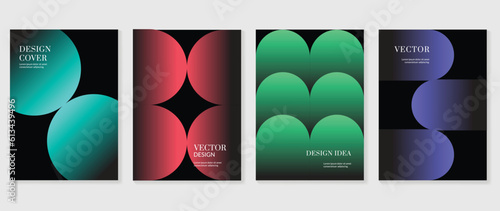 Gradient design background cover set. Abstract gradient graphic with geometric shapes, circle, semicircle. Futuristic business cards collection illustration for flyer, brochure, invitation, media.