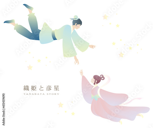 七夕の織姫と彦星のイラスト素材 ベクター 日本 7月7日 七夕祭