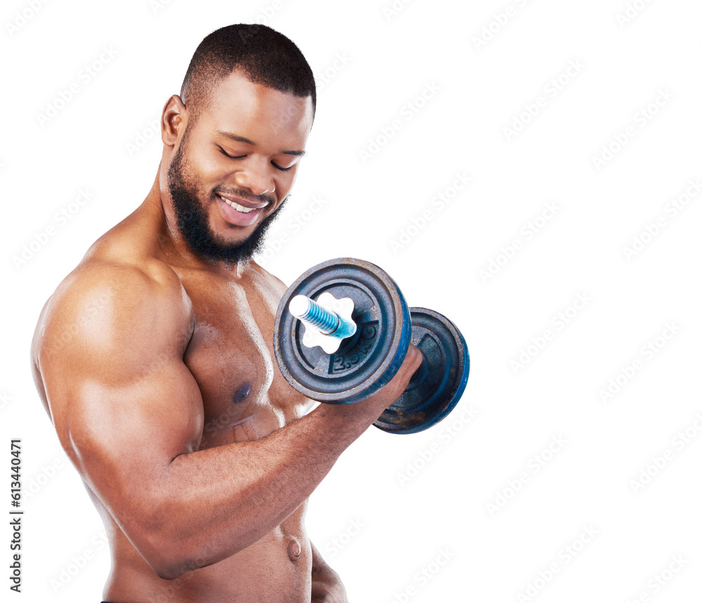 Black man, weightlifting and dumbbell, biceps and smile with fitness isolated on transparent png background. Strong male athlete flexing arm muscle, body and training with bodybuilder and exercise Black man, weightlifting and dumbbell, biceps and smile with fitness isolated on transparent png background. Strong male athlete flexing arm muscle, body and training with bodybuilder and exercise