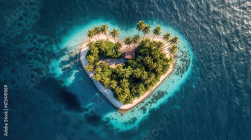 Paradise tropical Island in the form of heart. Generative AI © piai