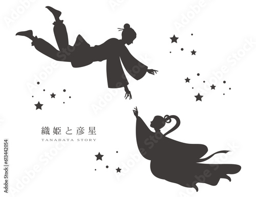 七夕の織姫と彦星のシルエットイラスト素材 ベクター 7月 七夕祭