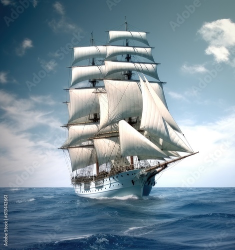 Sailing ship on a sea cruise. Yachting. Travel. Created with Generative AI technology.