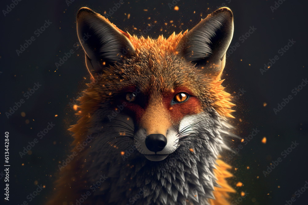 Fox face closeup in an isolated studio background 3d render closeup