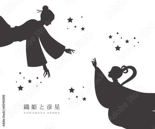 七夕 織姫と彦星のシルエットイラスト素材 ベクター 7月 日本