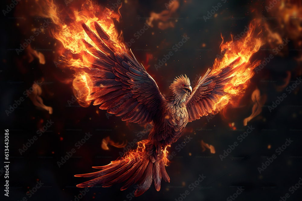 A phoenix rising from its ashes 3d render A phoenix rising from its ashes 3d render