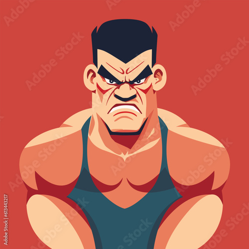 Masculine mature man with a muscular body. Vector Illustration of a macho masculine character.