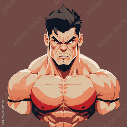 Masculine mature man with a muscular body. Vector Illustration of a macho masculine character.