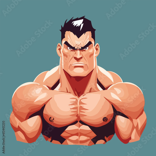 Masculine mature man with a muscular body. Vector Illustration of a macho masculine character.