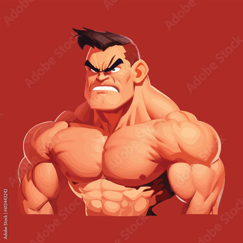 Masculine mature man with a muscular body. Vector Illustration of a macho masculine character.