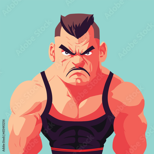 Masculine mature man with a muscular body. Vector Illustration of a macho masculine character.