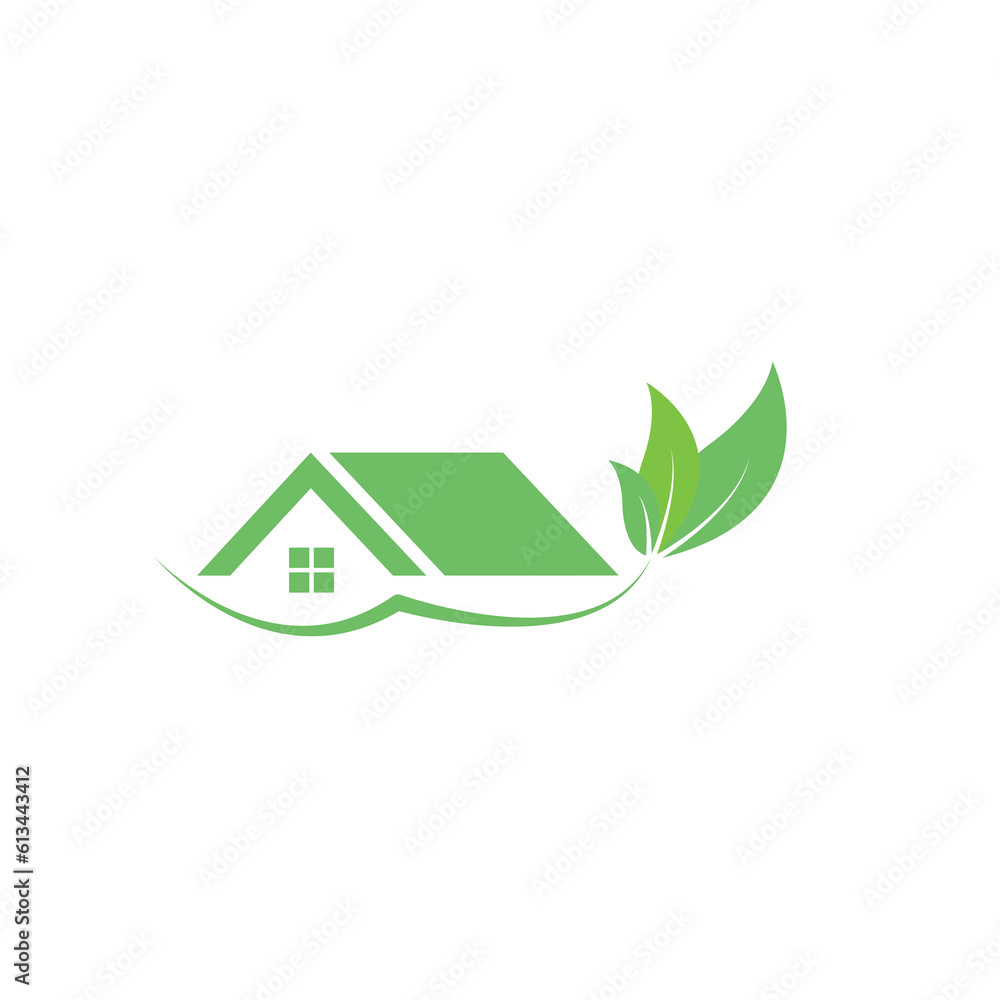 Eco Agreeable Greenhouse Logo. House supported by plant leaves. Vector Plan. Eco Agreeable Greenhouse Logo. House supported by plant leaves. Vector Plan.