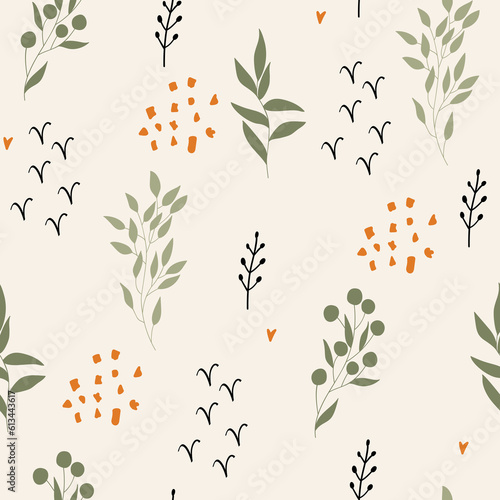Cute seamless pattern with leaves. Vector background for fabric, wrapping paper, etc.