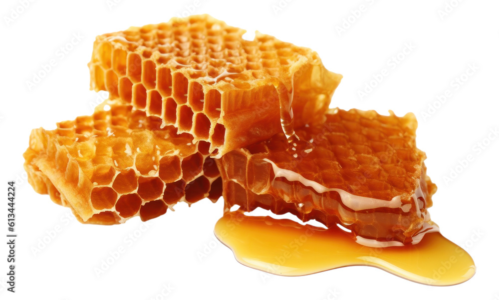 Sweet honeycombs with honey isolated. Generative AI. Sweet honeycombs with honey isolated. Generative AI.
