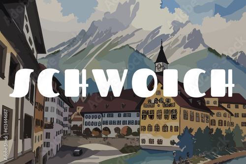 Schwoich: Beautiful painting of an Austrian village with the name Schwoich in Tirol