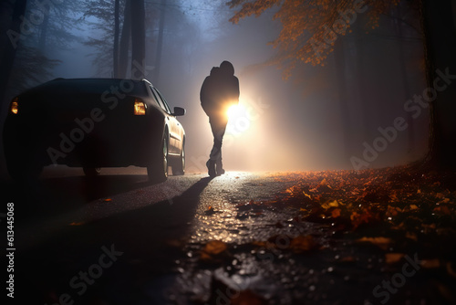 Wallpaper Mural Man walking in the autumn night towards the light Torontodigital.ca