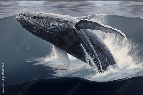 Humpback whale jumping in water, hyperrealism, photorealism, photorealistic © DynamicShutterArt