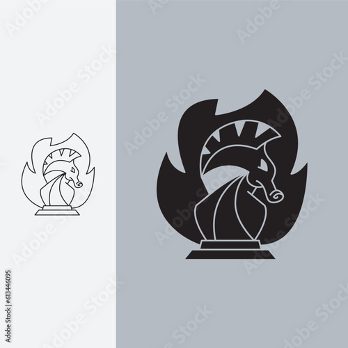 knight with a fiery flame, vector design template best. Line art style and silhouette stylish.
